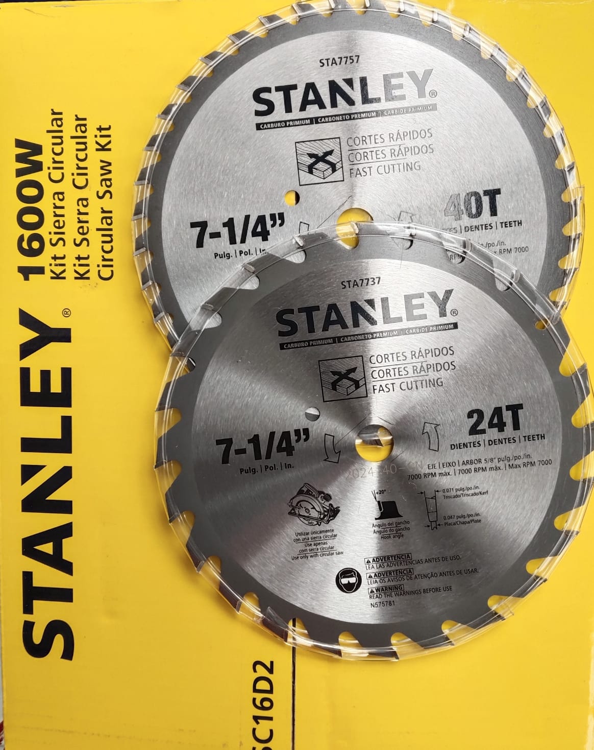 Sierra Circular 7 1/4" 1600W + 2 discos Stanley